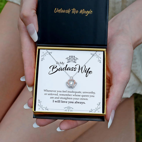 Wife Christmas Gifts, To My Badass Wife Luxe Crown Necklace Gift Set